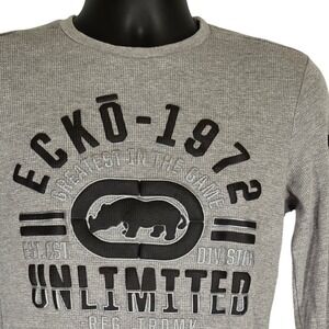Ecko Unlimited Long Sleeve Thermal Shirt Gray Graphic Logo Mens‎ Size M